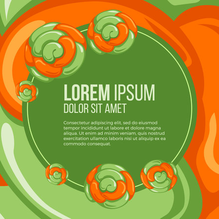 Square vector postcard and banner concept with candy and caramel sweets on light background with circles.のイラスト素材