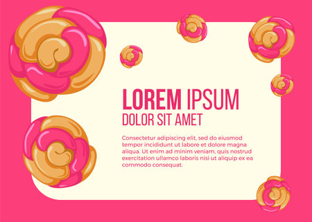 Vector postcard and banner concept with candy and caramel sweets on light background with circles.のイラスト素材