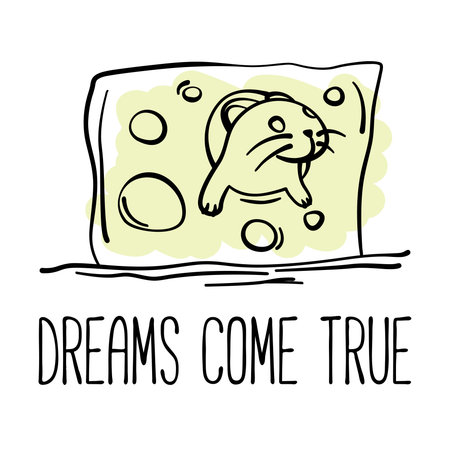 Cartoon mouth in the cheese hole on white background. Linear vector illustration.のイラスト素材