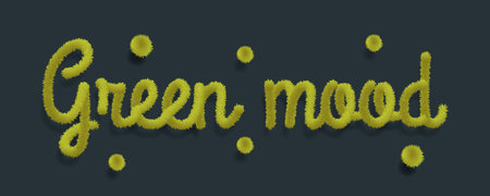 Fluffy green mood grass lettering vector illustration on dark background.のイラスト素材