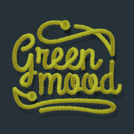 Fluffy green mood grass lettering vector illustration on dark background.の写真素材