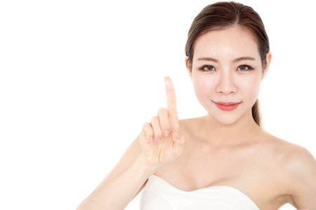 Beautiful asian woman on white isolated background, make up, healthy skin, beauty, cuty asian woman conceptの写真素材