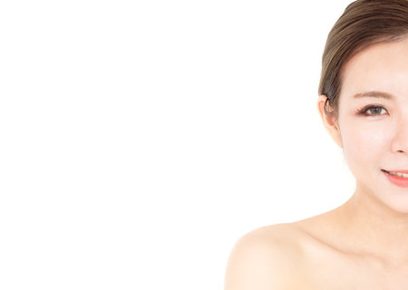 Beautiful asian woman on white isolated background, make up, healthy skin, beauty, cuty asian woman conceptの写真素材