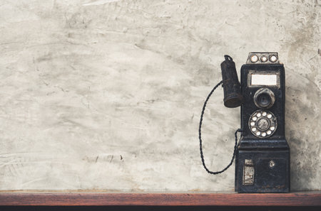 Old design of black telephone, vintage tone with copy spaceの写真素材