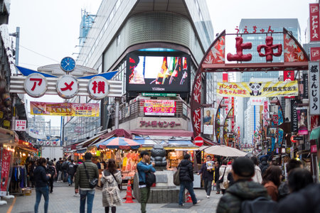 Ameyoko Market, Tokyo, Japan - November 2017 - Many tourism go shopping at Ameyoko market, shopping...