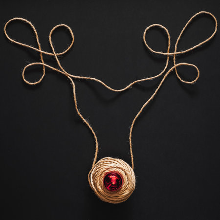 Rope design for reindeer antler over black background for chirstmas and happy new year concept. flatlay topviewの写真素材