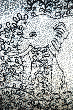 Elephant drawing on Tileの写真素材