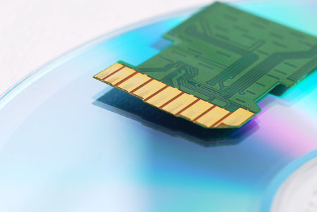 Inside of SD card on CDの写真素材