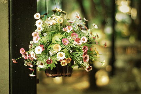 vintage artificial flowers made from cloth ,warm toneの写真素材