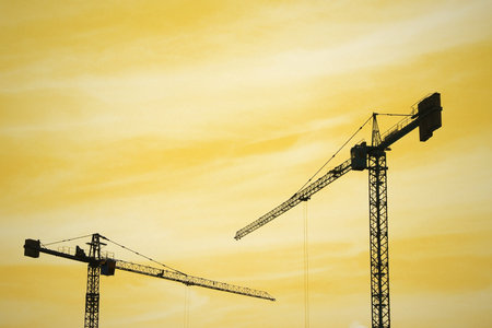 silhouette crane at the sunset time