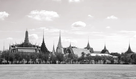 The most famous temple in Thailand called "Wat Pra Keaw" in black and white tone , Bangkok,Thailandの写真素材