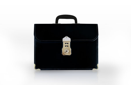 Leather School Bag Hanging on white background - photoの写真素材