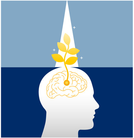 Growth mindset skills icon growing plant from the brain. soft skills. the power of positive thinking.- Vectorのイラスト素材