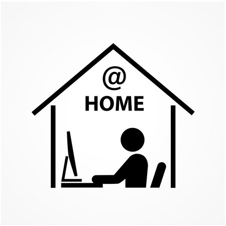 Work at home. Professional working on computer at home. social distancing concept vector.のイラスト素材