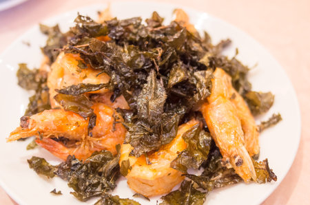 chinese dish Shrimp tea leaves friedの写真素材