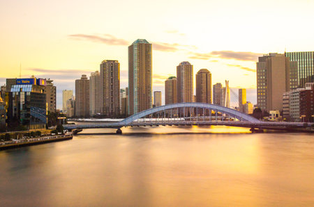 Eitaibashi-bridge and buildings,tokyo,tourism of japanのeditorial素材