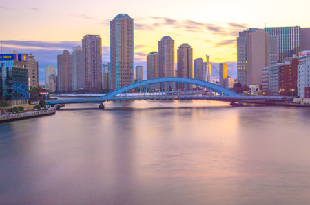 Eitaibashi-bridge and buildings,tokyo,tourism of japanのeditorial素材