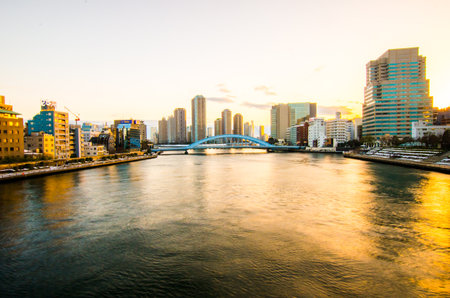 Eitaibashi-bridge and buildings,tokyo,tourism of japanのeditorial素材