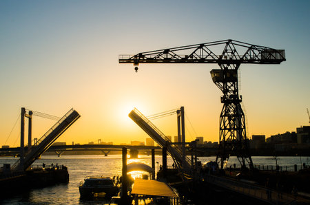ship dock at Toyosu area Evening view,tokyo,japanの写真素材