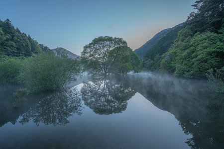 Murou symmetry lake verdure,uda ciyu,nara,japanの写真素材
