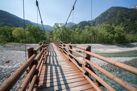 Myojin bridge at Kamikochi,nagano,japanの写真素材