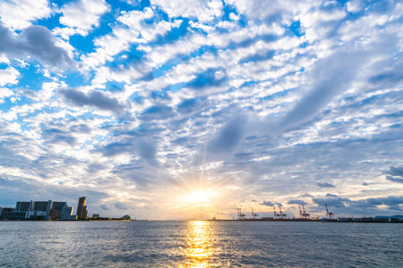sunset Tenpozan at Osaka harbor,japanの写真素材