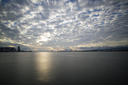 sunset Tenpozan at Osaka harbor,japanの写真素材