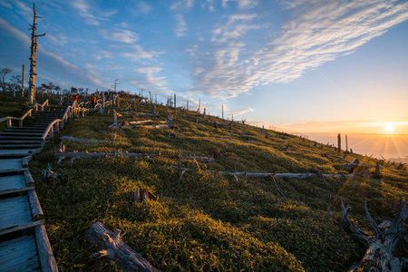 breaking dawn of Masaki mountain pass at Odaigahara,Nara,Japanの写真素材