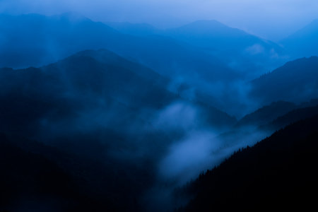 Nosegawa foggy mountain,Nara,Japanの写真素材