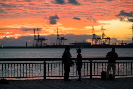 Sunset at Osaka bay,japanのeditorial素材