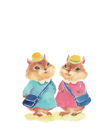 Illustration of a squirrel going to the entrance ceremonyの写真素材