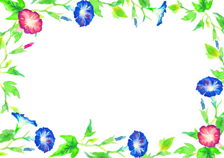 The frame of the morning face drawn by the watercolorの写真素材