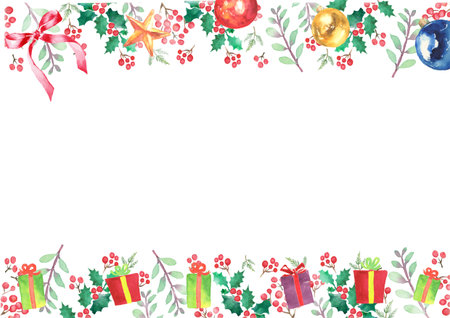 Christmas frames painted with watercolorsの写真素材