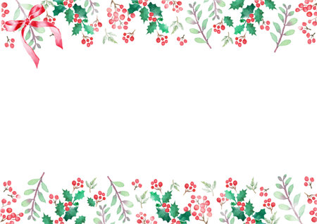 Christmas frames painted with watercolorsの写真素材