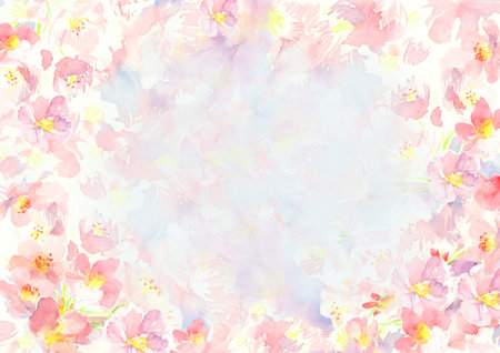 Background illustration of cherry blossoms painted with watercolorsの写真素材