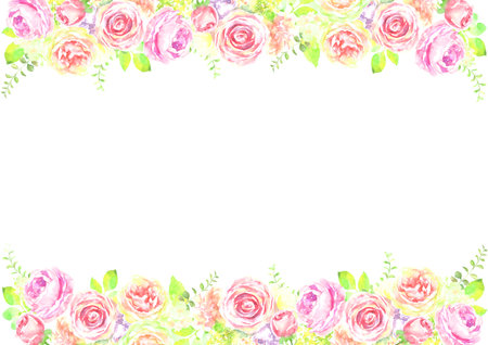 The frame of the rose painted with watercolorの写真素材