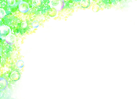Fresh green frame painted with watercolorの写真素材