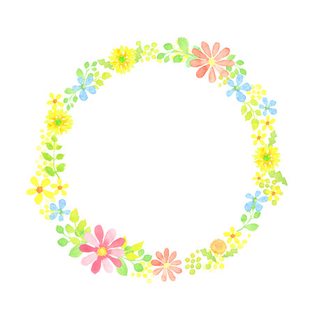 Flower frame drawn with watercolorの写真素材
