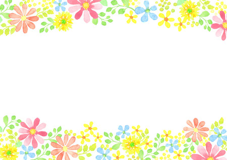 Flower frame drawn with watercolorの写真素材