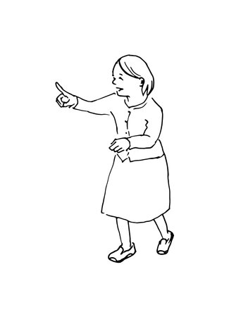 Cartoon illustration of a woman pointing at something with her finger.のイラスト素材