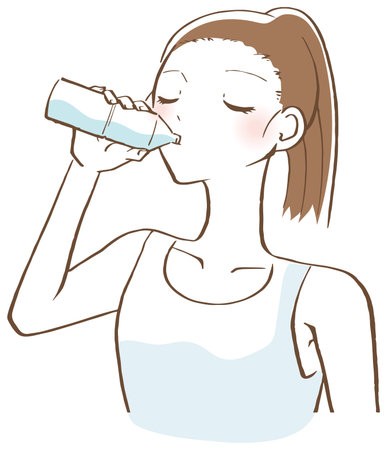 A woman drinking water in a PET bottlesのイラスト素材