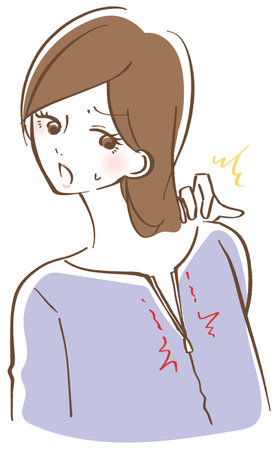 a woman who is too fat to close the zipperのイラスト素材