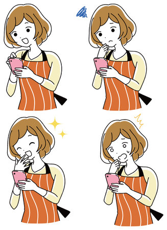 Smartphone operation housewife illustration setのイラスト素材