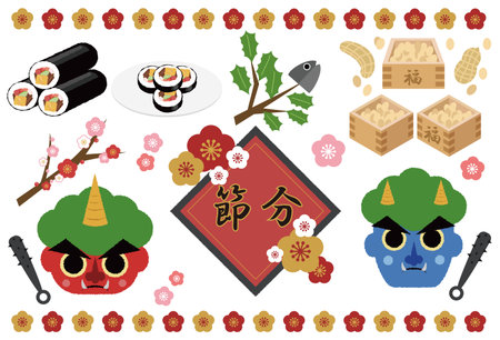 Setsubun illustration set/ In Japanese "SetsubunFortune / Setsubun"のイラスト素材