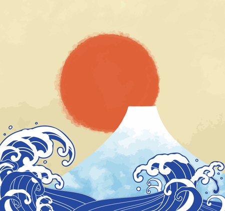 Mt. Fuji and the wave illustrationのイラスト素材