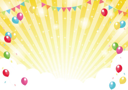 Yellow radial background balloons and glitter backgroundのイラスト素材