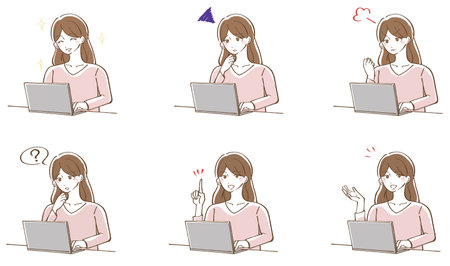 Illustration of a woman operating a computerのイラスト素材