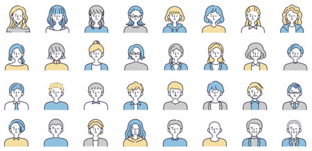 Troublesome face men's and women's set simple illustrationのイラスト素材