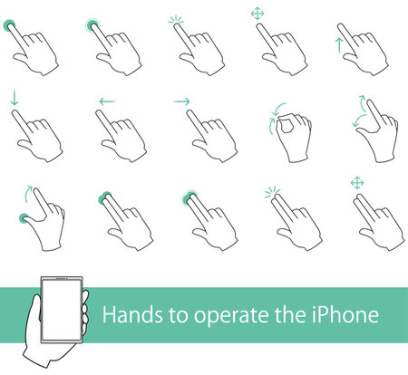Smartphone tablet operation hand icon material setのイラスト素材