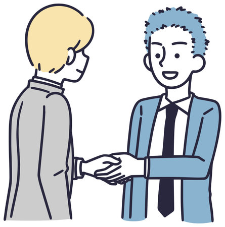 simple illustration of a company employee shaking handsのイラスト素材